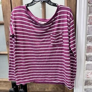 Hollister Women's Striped Purple‎ White Long Sleeve Shirt Pocket Size L